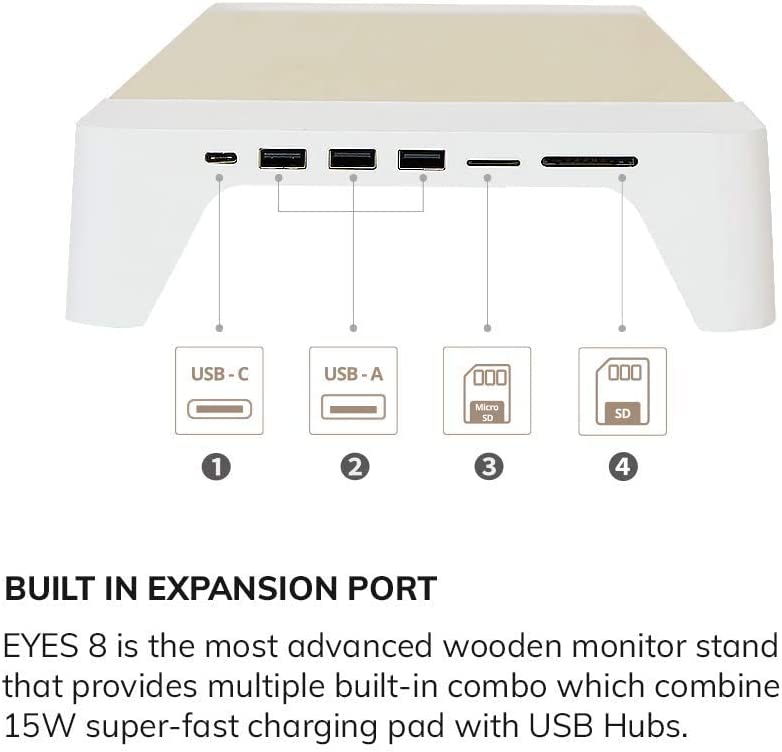 Pout EYES7 - Support en bois pour moniteur/ordinateur avec hub USB & QC 3.0  - Support pour ordinateur - Pout
